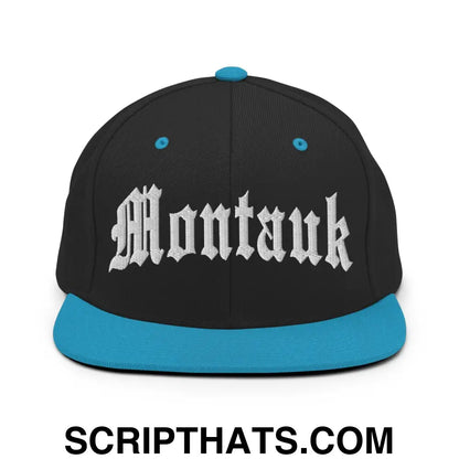 Montauk II OG Old English Snapback Hat Black Teal