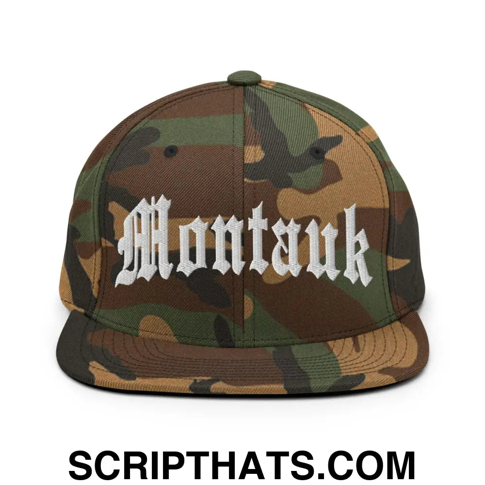 Montauk II OG Old English Snapback Hat Green Camo