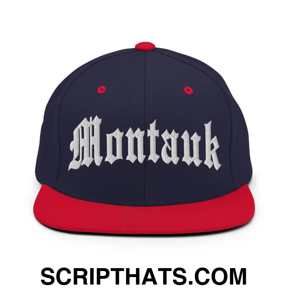 Montauk II OG Old English Snapback Hat Navy Red