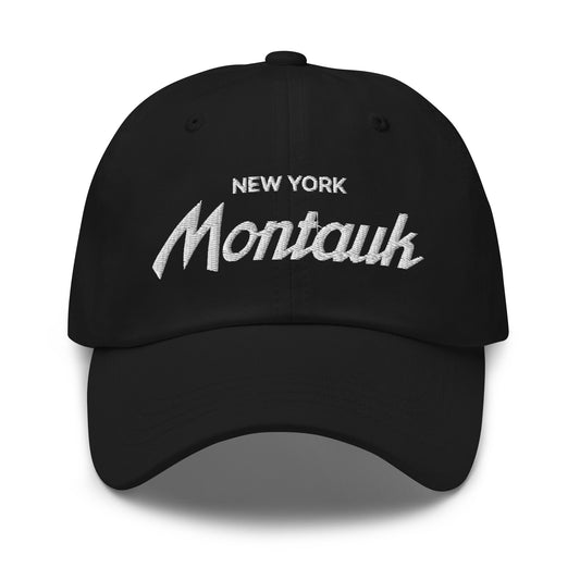 Montauk II Vintage Sports Script Dad Hat Black