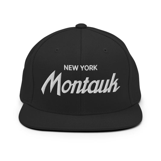 Montauk II Vintage Sports Script Snapback Hat Black