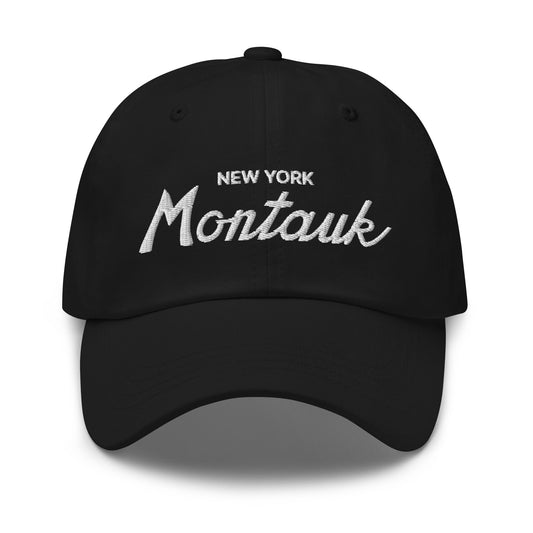 Montauk IV Vintage Sports Script Dad Hat Black