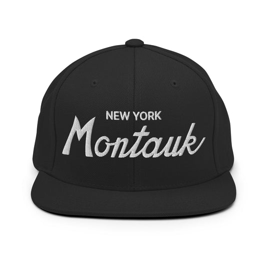 Montauk IV Vintage Sports Script Snapback Hat Black