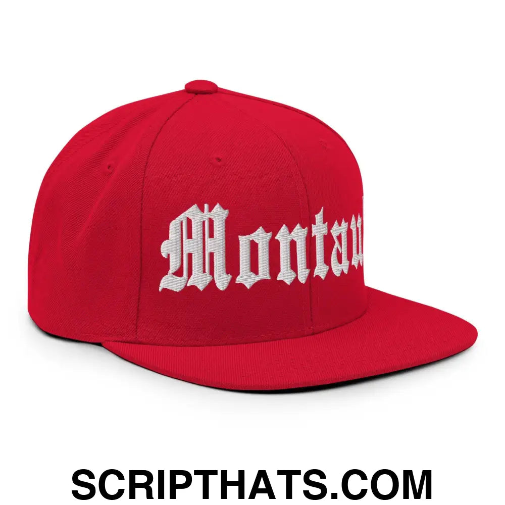 Montauk OG Old English Snapback Hat Red