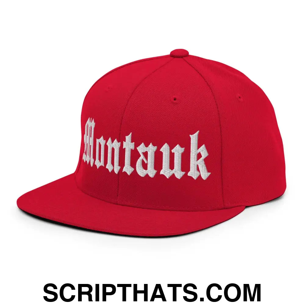 Montauk OG Old English Snapback Hat Red