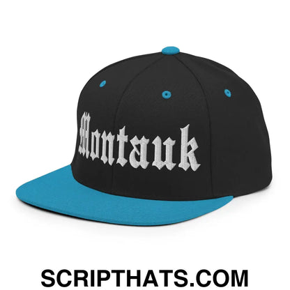 Montauk OG Old English Snapback Hat Black Teal