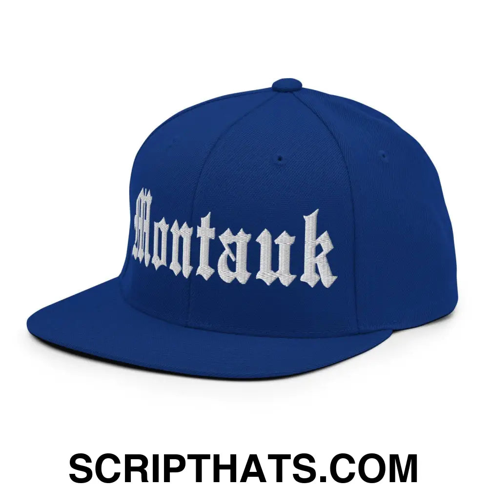 Montauk OG Old English Snapback Hat Royal Blue