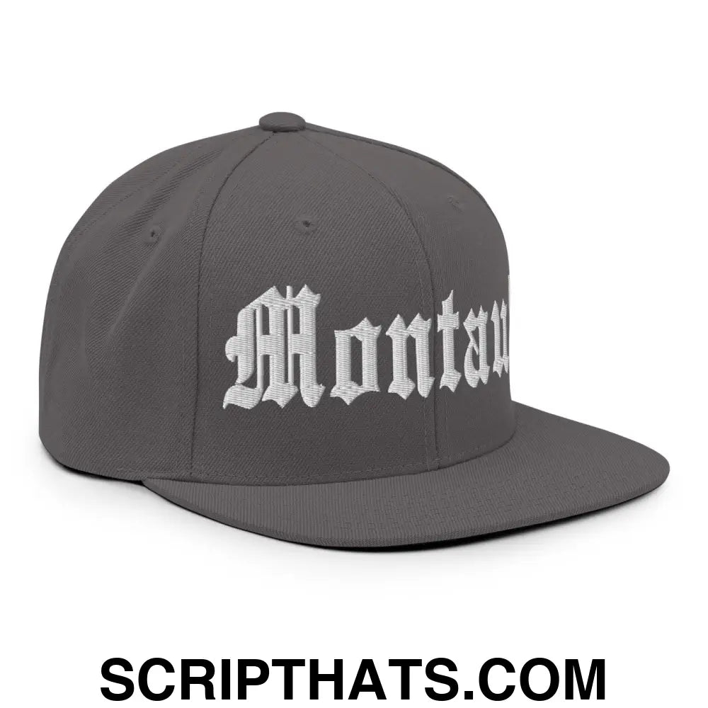 Montauk OG Old English Snapback Hat Dark Grey