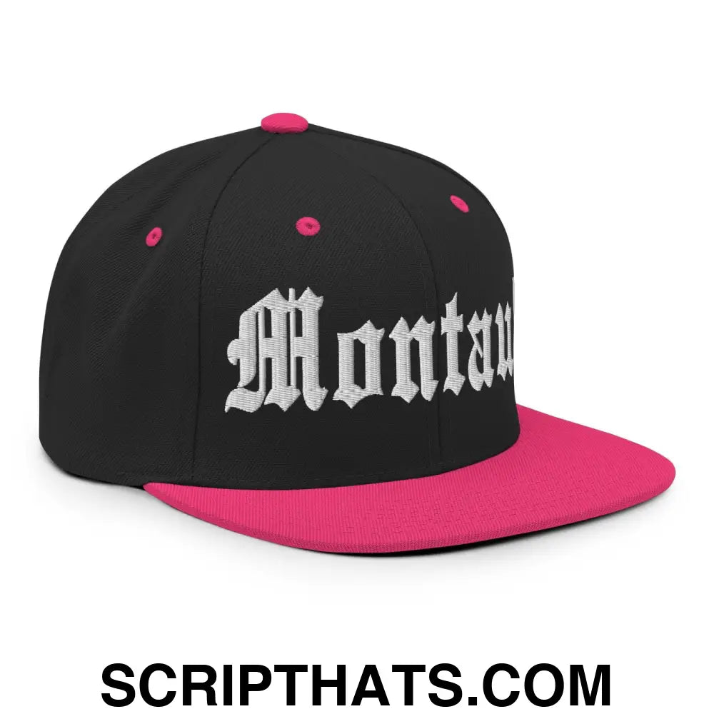 Montauk OG Old English Snapback Hat Black Neon Pink