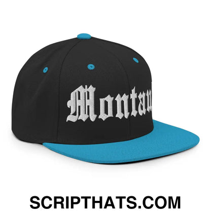 Montauk OG Old English Snapback Hat Black Teal