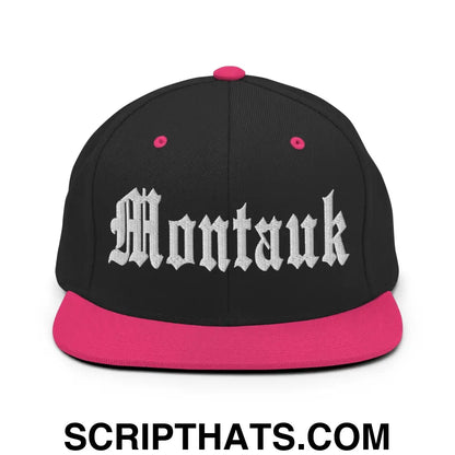 Montauk OG Old English Snapback Hat Black Neon Pink