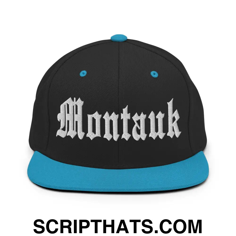 Montauk OG Old English Snapback Hat Black Teal