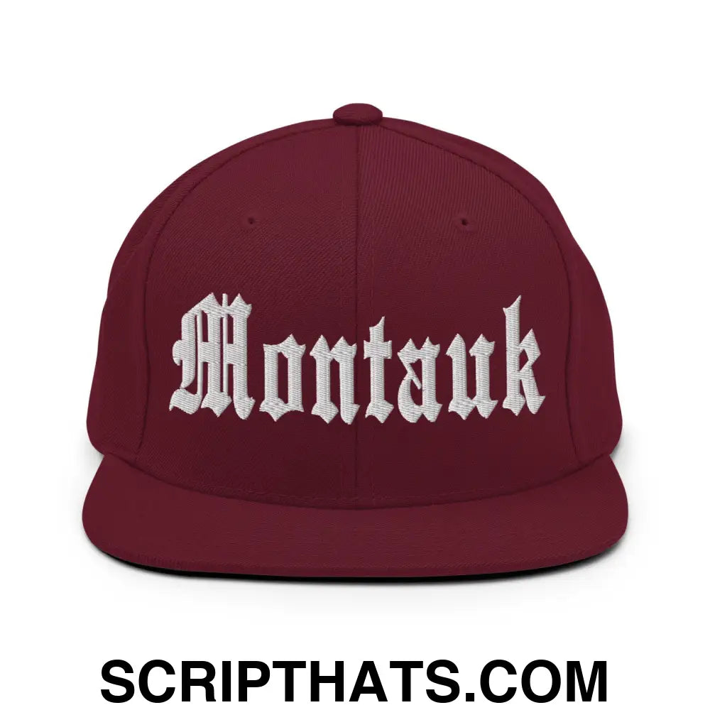 Montauk OG Old English Snapback Hat Maroon