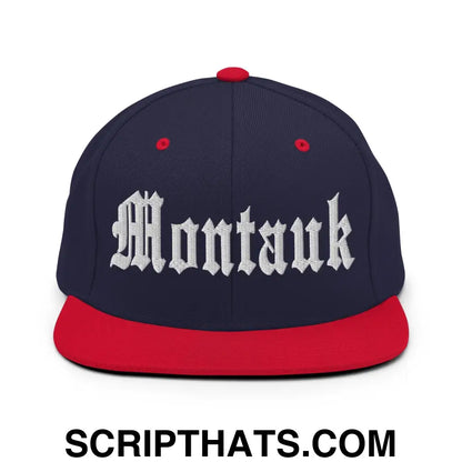 Montauk OG Old English Snapback Hat Navy Red