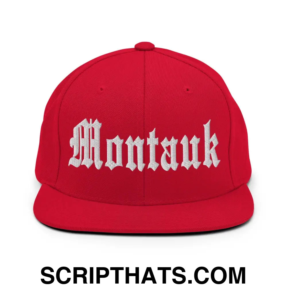 Montauk OG Old English Snapback Hat Red