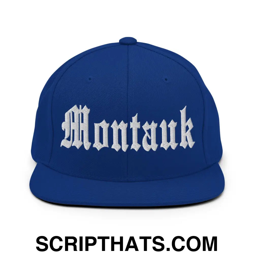 Montauk OG Old English Snapback Hat Royal Blue