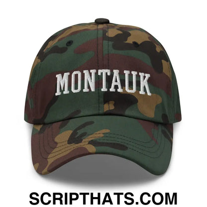 Montauk Varsity Letterman Block Dad Hat Green Camo