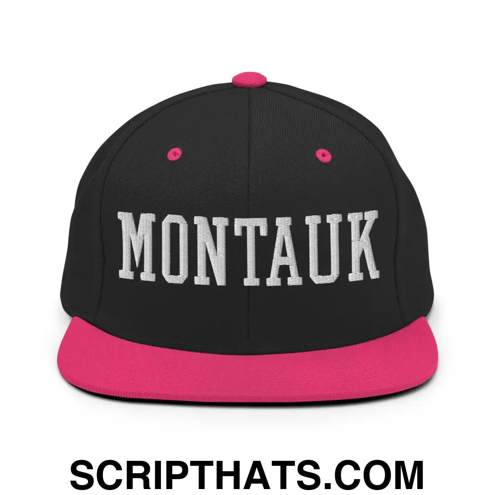 Montauk Varsity Letterman Block Snapback Hat Black Neon Pink