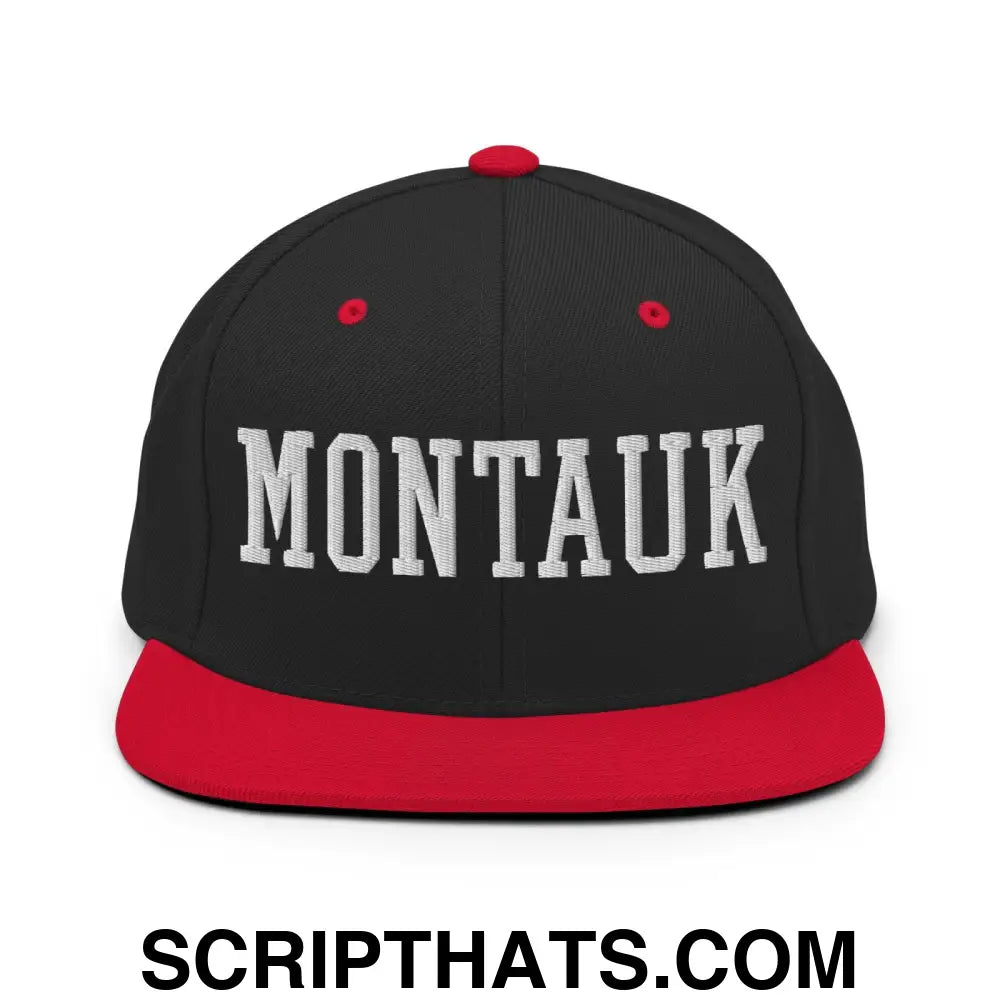 Montauk Varsity Letterman Block Snapback Hat Black Red