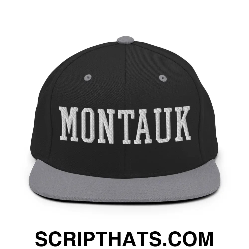 Montauk Varsity Letterman Block Snapback Hat Black Silver