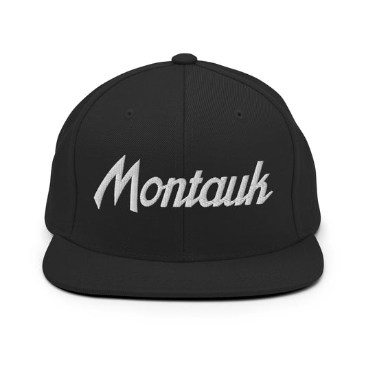 Montauk Vintage Sports Script Snapback Hat Black