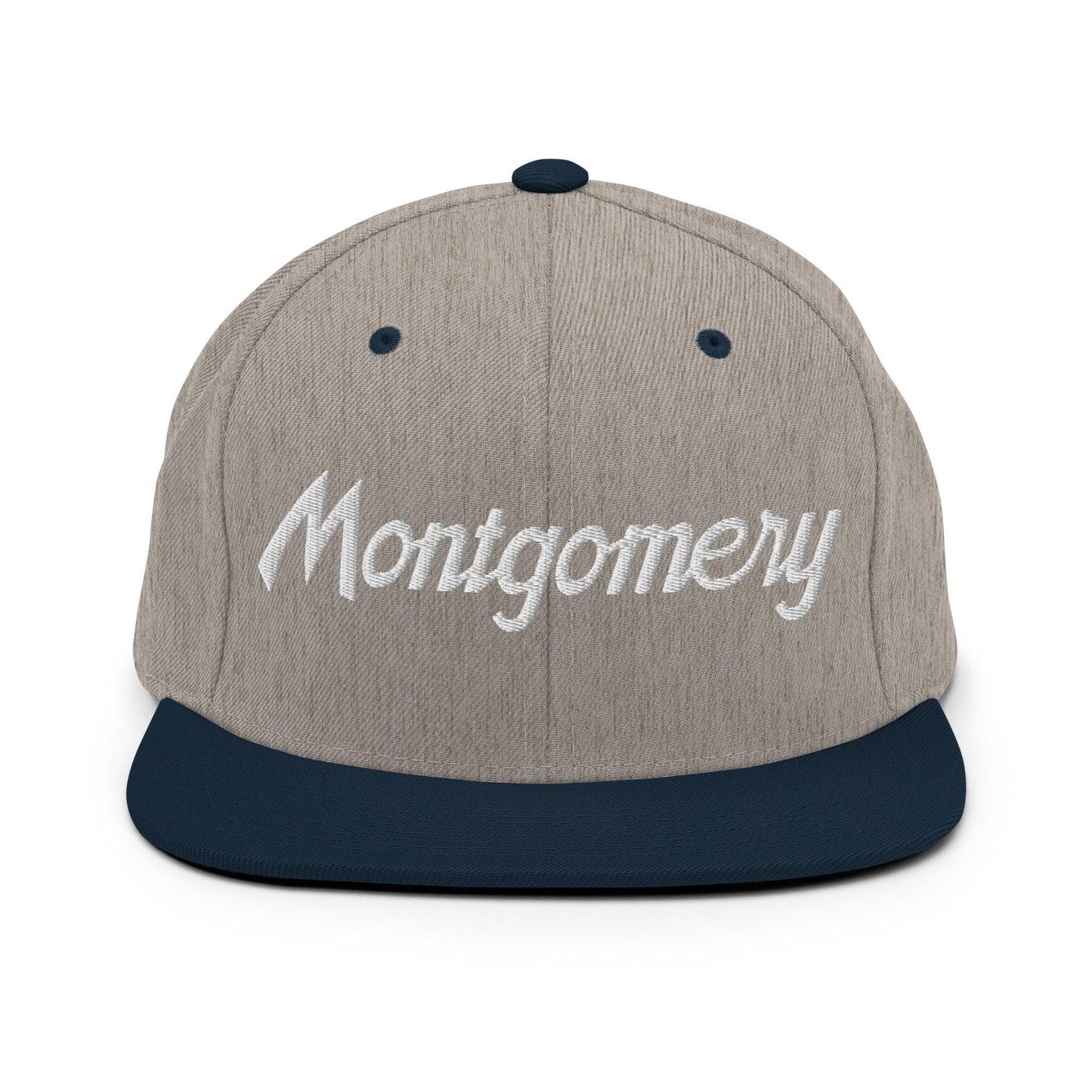 Montgomery Script Snapback Hat Heather Grey Navy