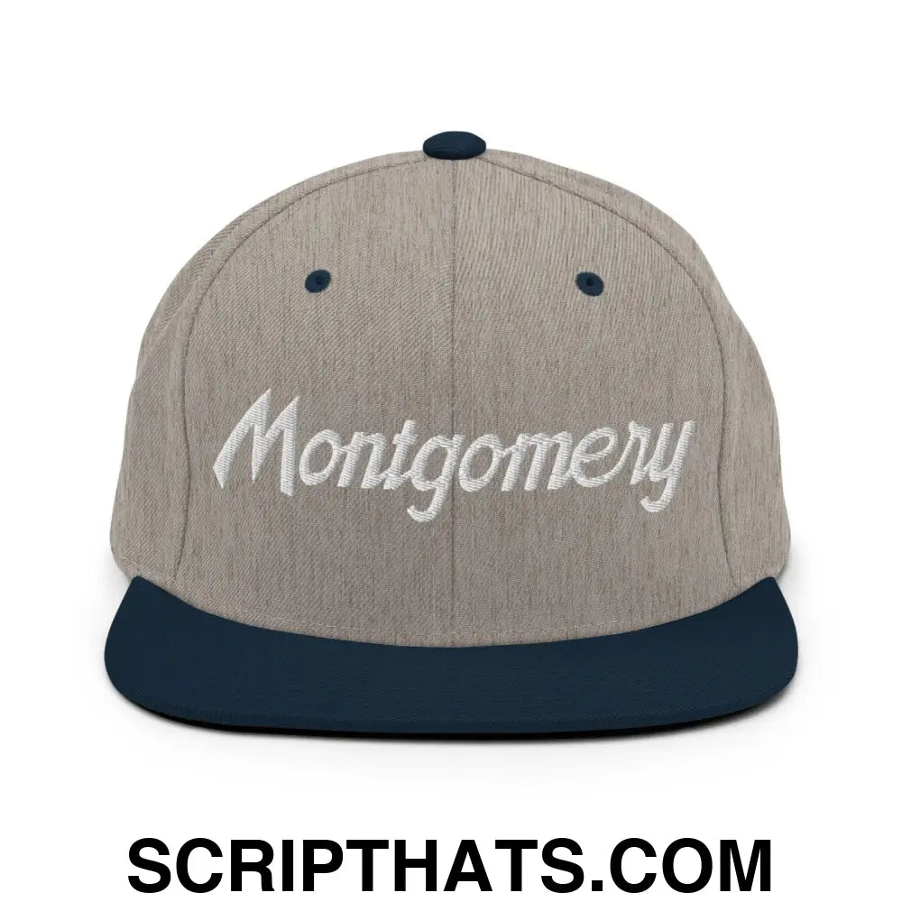 Montgomery Script Snapback Hat Heather Grey Navy