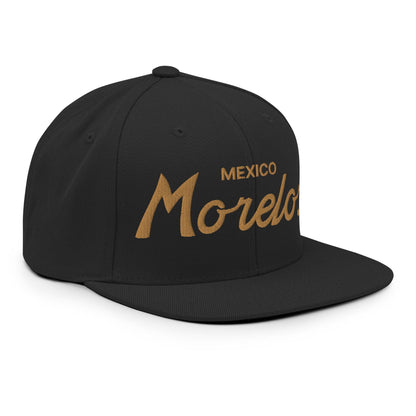 Morelos Mexico Gold Vintage Sports Script Snapback Hat Black