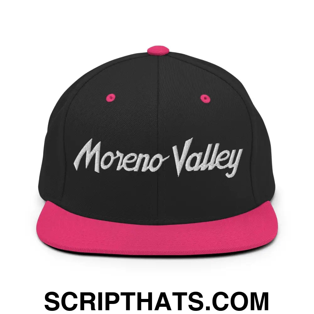 Moreno Valley Script Snapback Hat Black Neon Pink