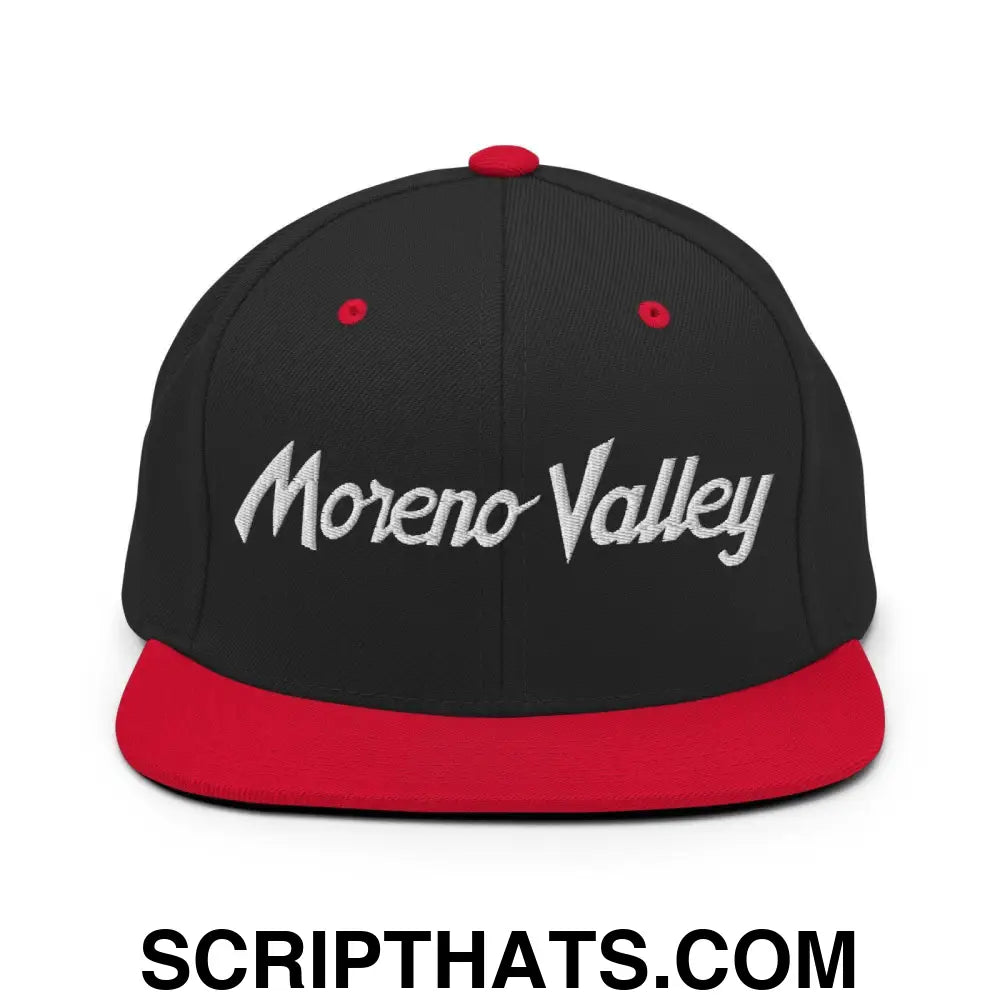 Moreno Valley Script Snapback Hat Black Red