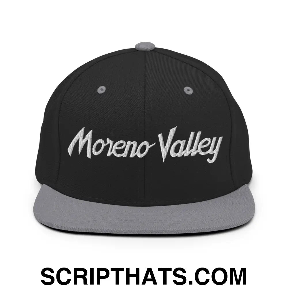 Moreno Valley Script Snapback Hat Black Silver