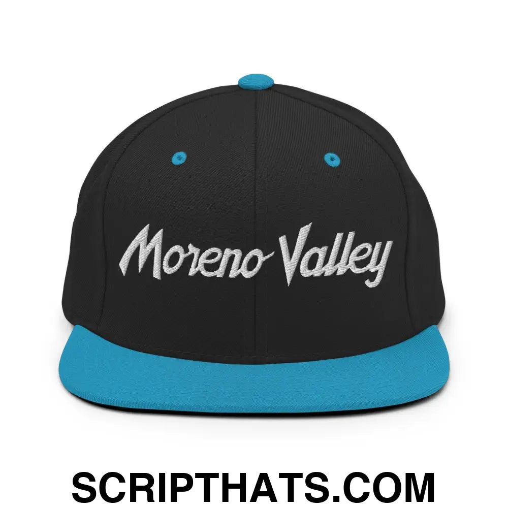 Moreno Valley Script Snapback Hat Black Teal