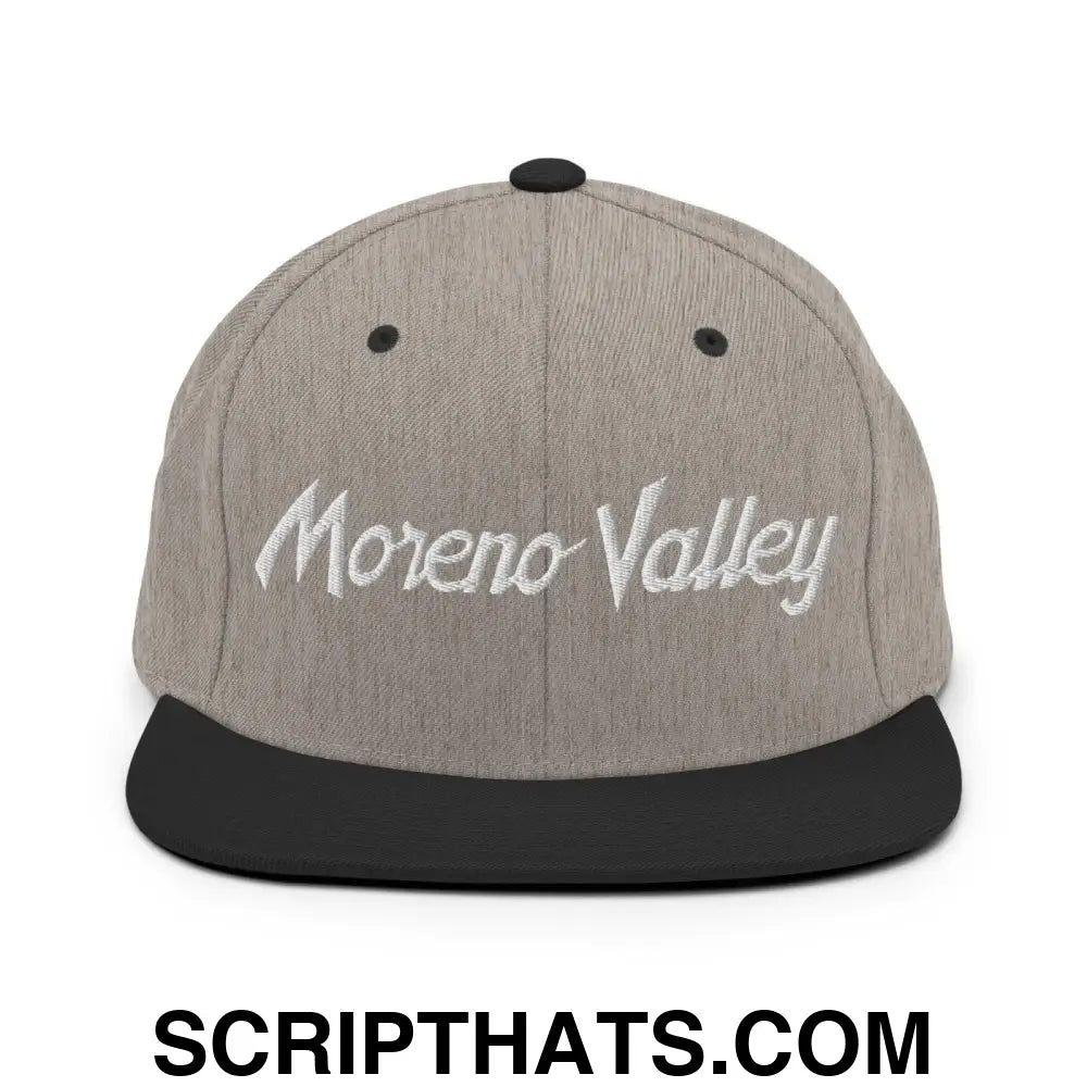 Moreno Valley Script Snapback Hat Heather Black