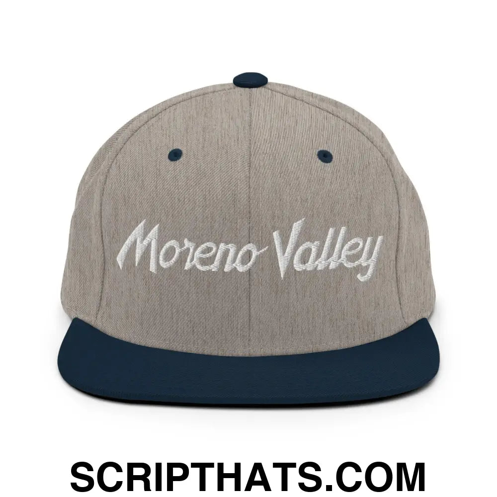 Moreno Valley Script Snapback Hat Heather Grey Navy