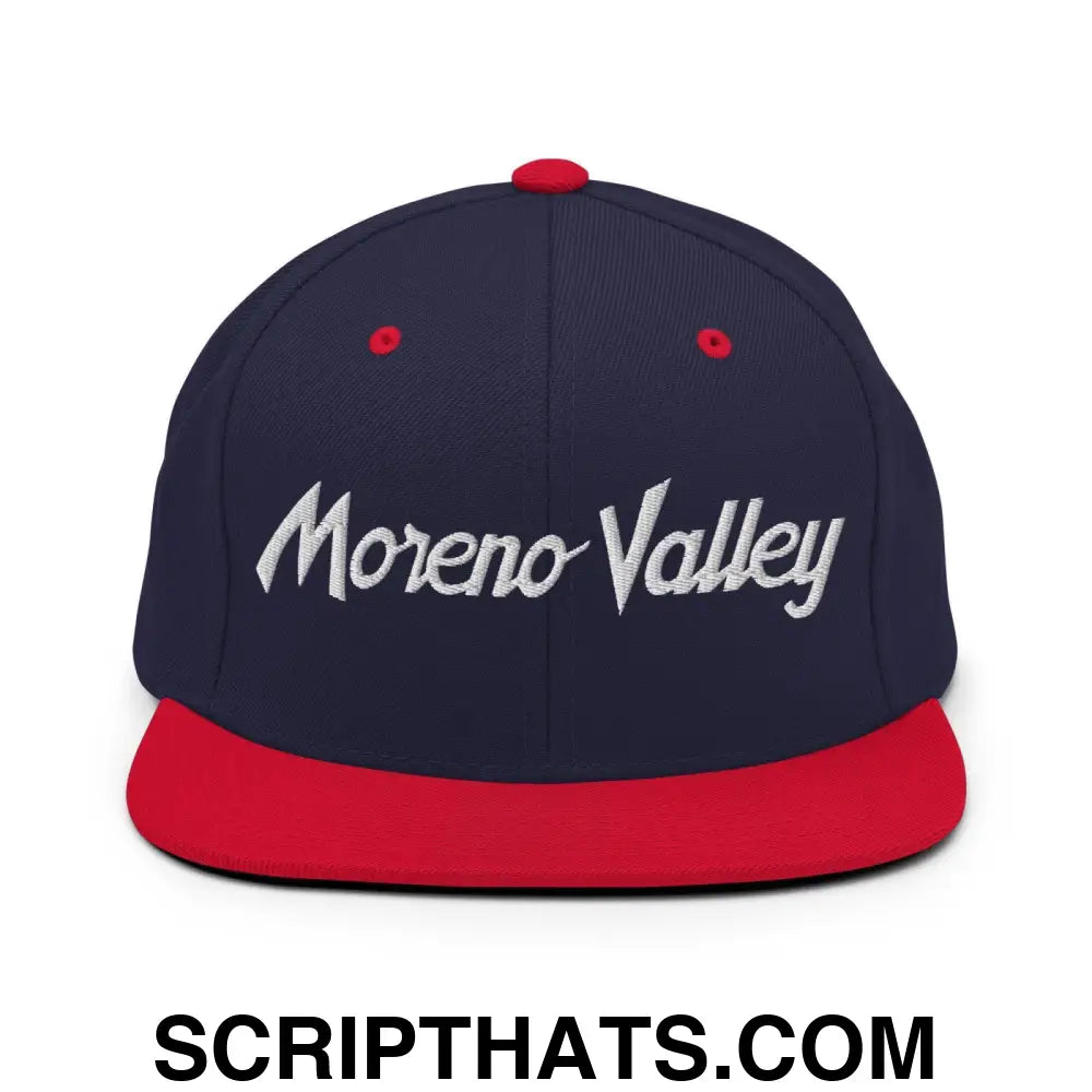 Moreno Valley Script Snapback Hat Navy Red