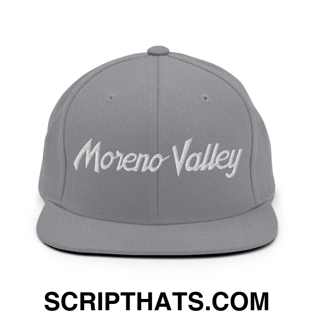 Moreno Valley Script Snapback Hat Silver