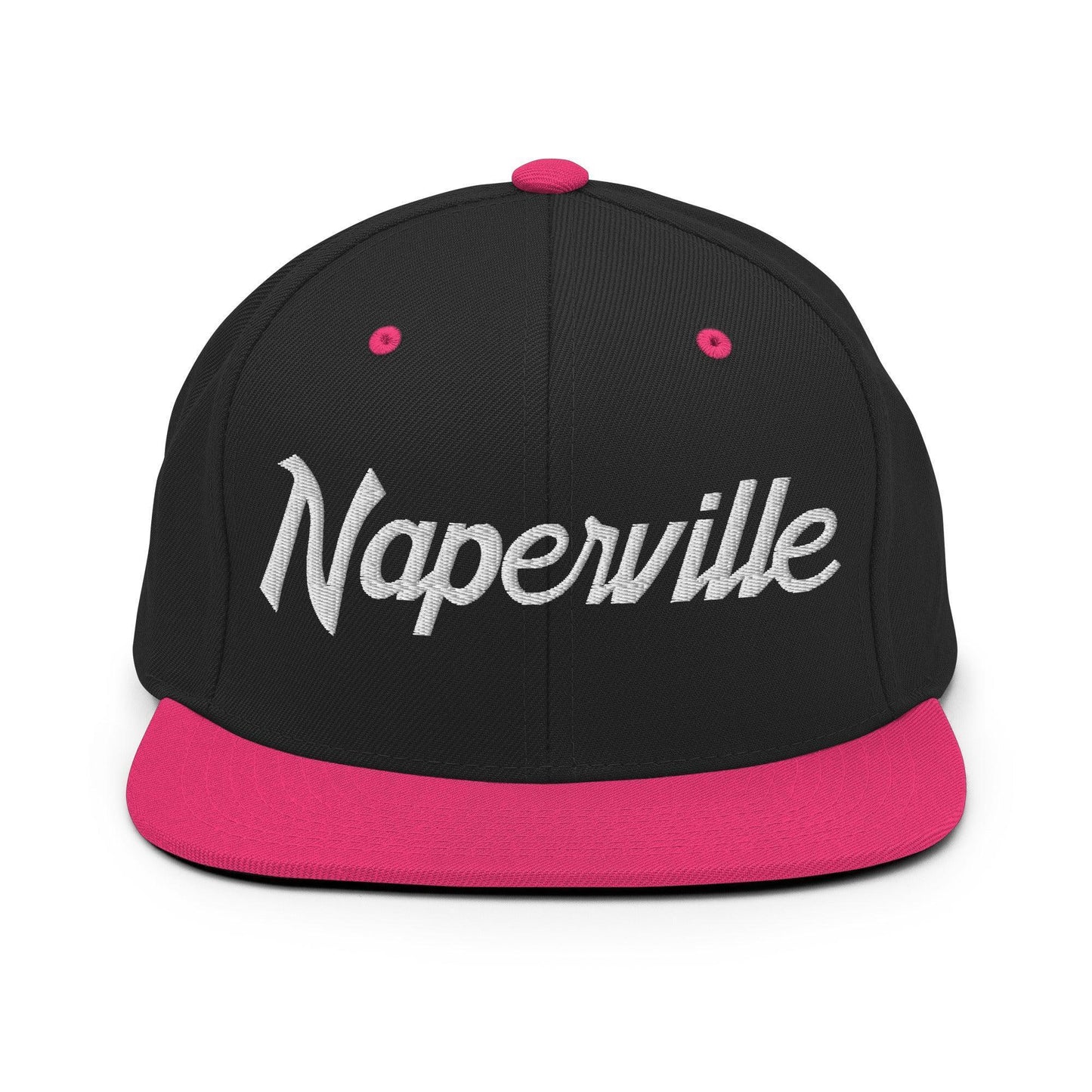 Naperville Script Snapback Hat Black Neon Pink