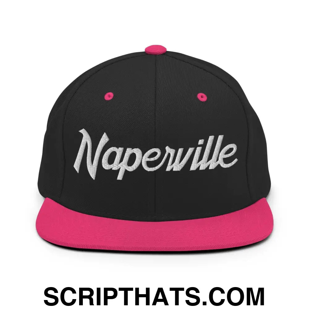 Naperville Script Snapback Hat Black Neon Pink