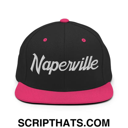 Naperville Script Snapback Hat Black Neon Pink