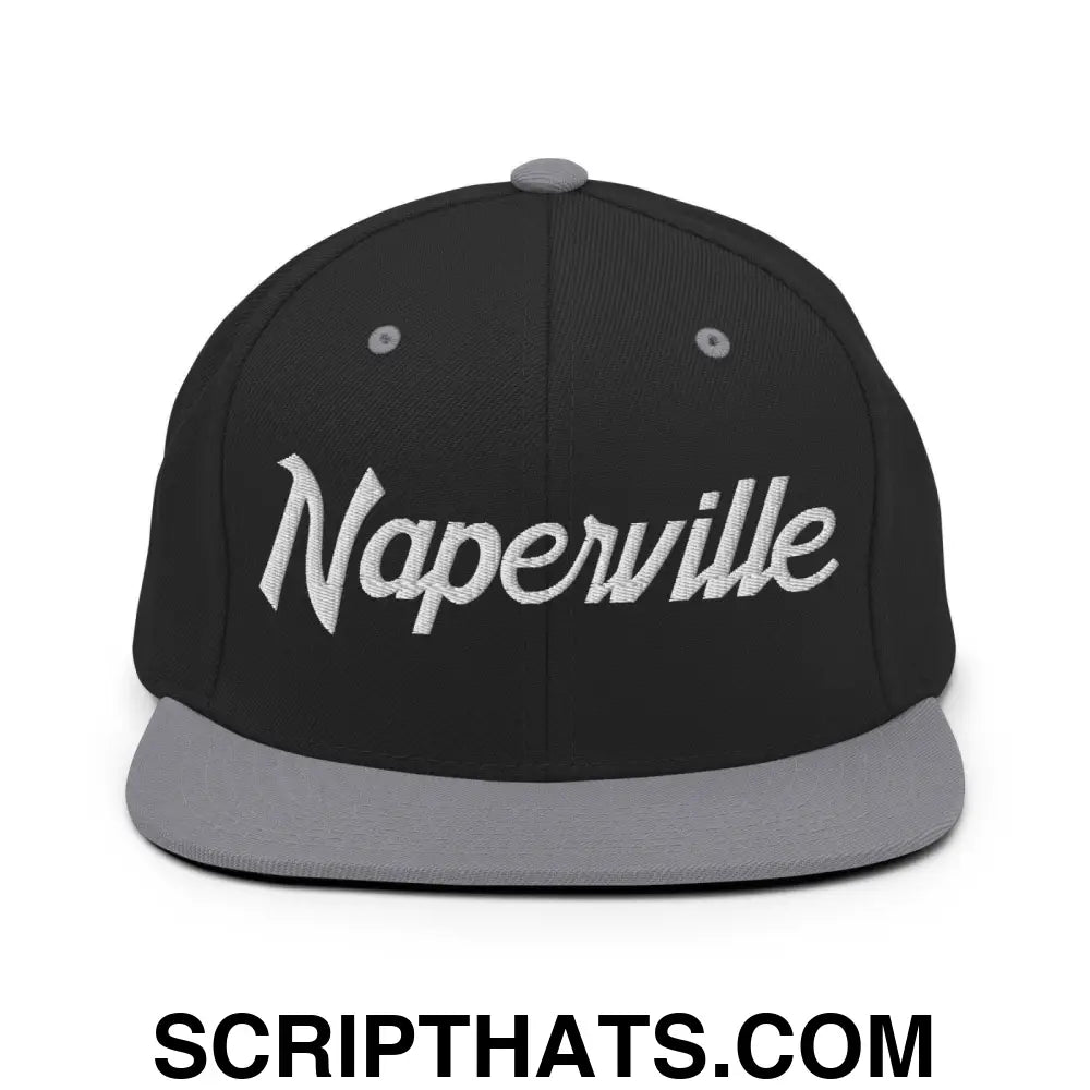 Naperville Script Snapback Hat Black Silver