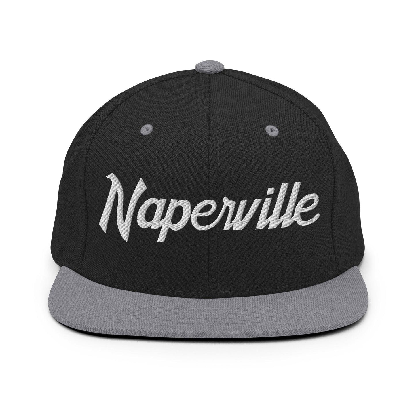 Naperville Script Snapback Hat Black Silver