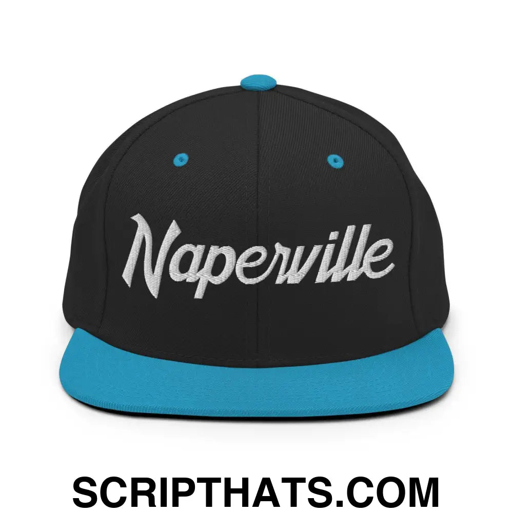 Naperville Script Snapback Hat Black Teal