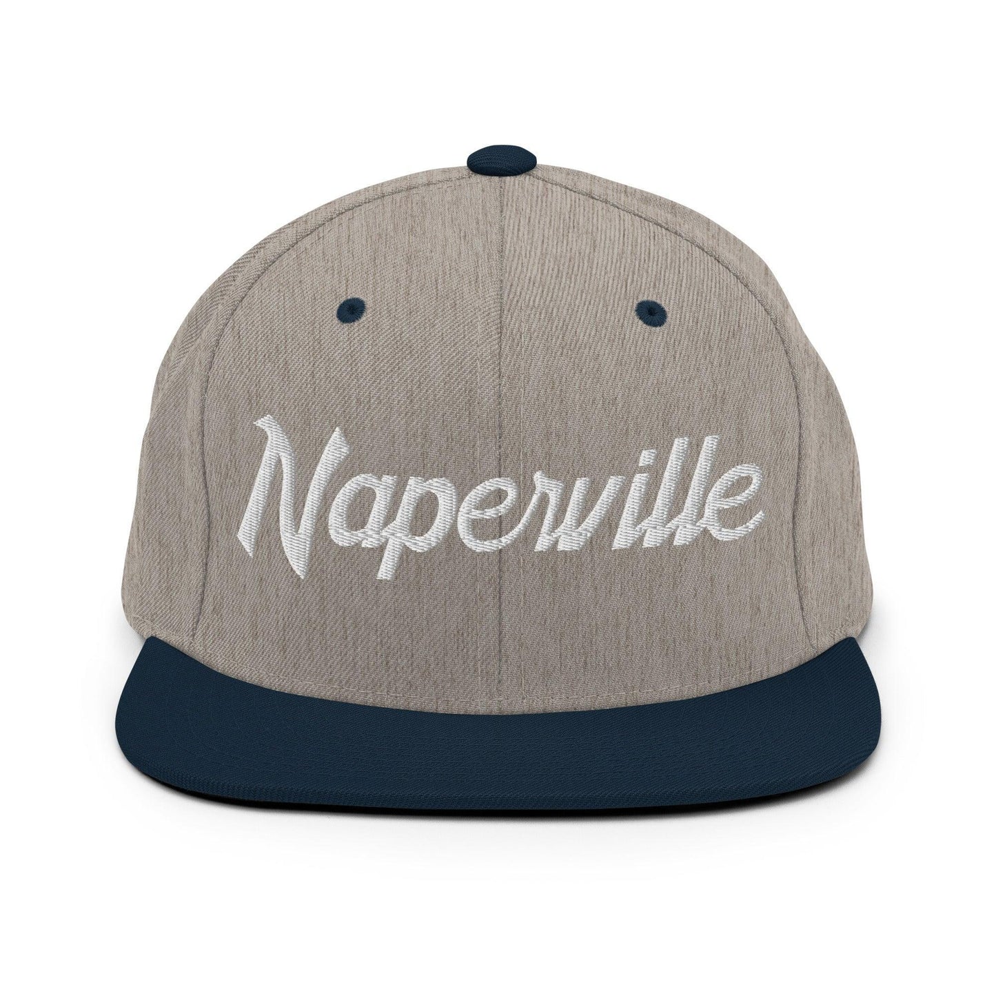 Naperville Script Snapback Hat Heather Grey Navy