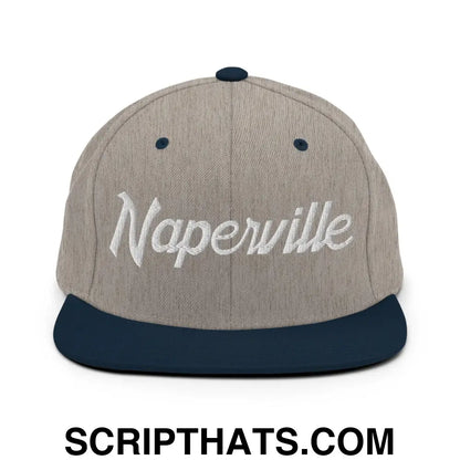 Naperville Script Snapback Hat Heather Grey Navy