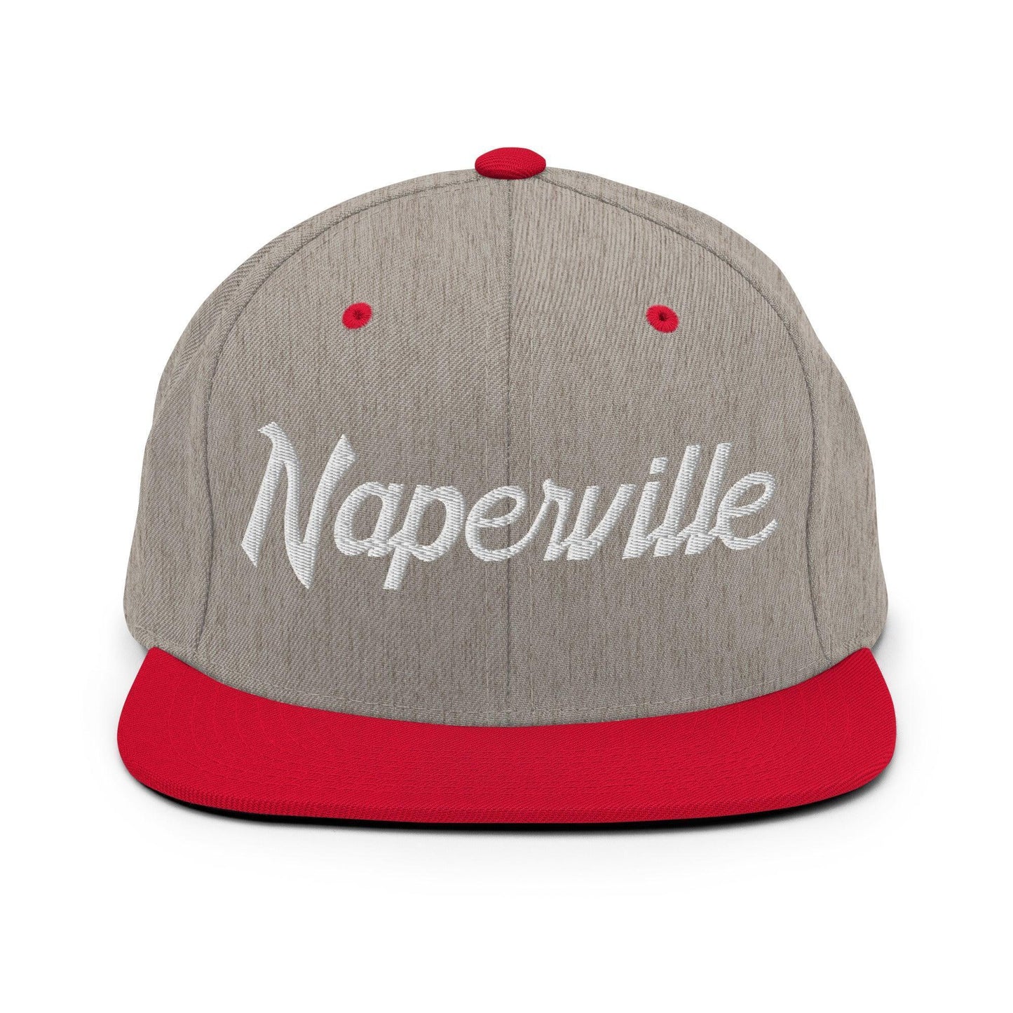 Naperville Script Snapback Hat Heather Grey Red