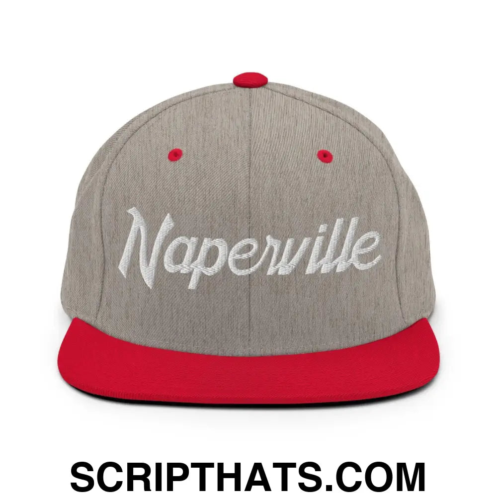 Naperville Script Snapback Hat Heather Grey Red