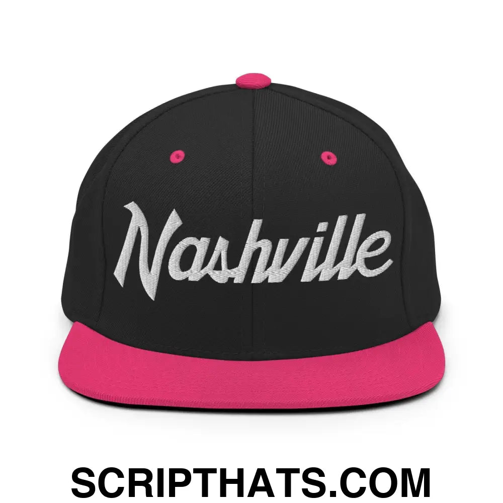 Nashville Script Snapback Hat Black Neon Pink