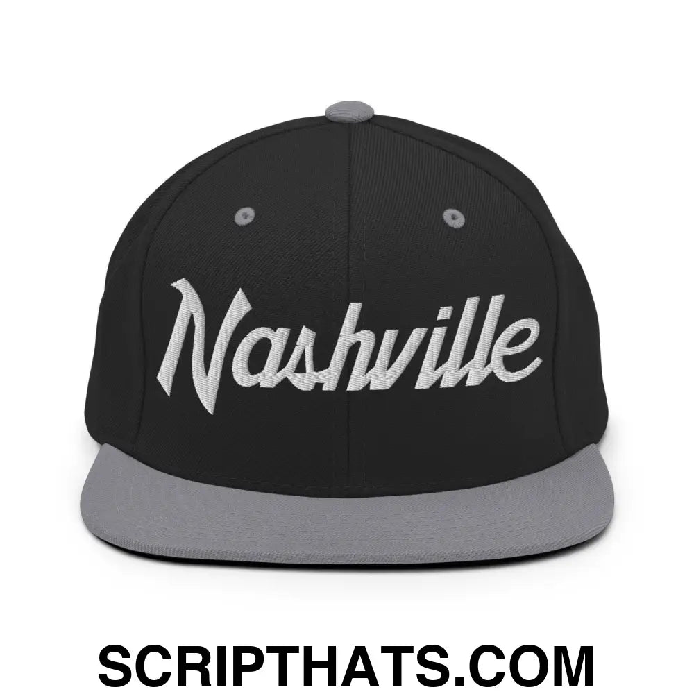 Nashville Script Snapback Hat Black Silver