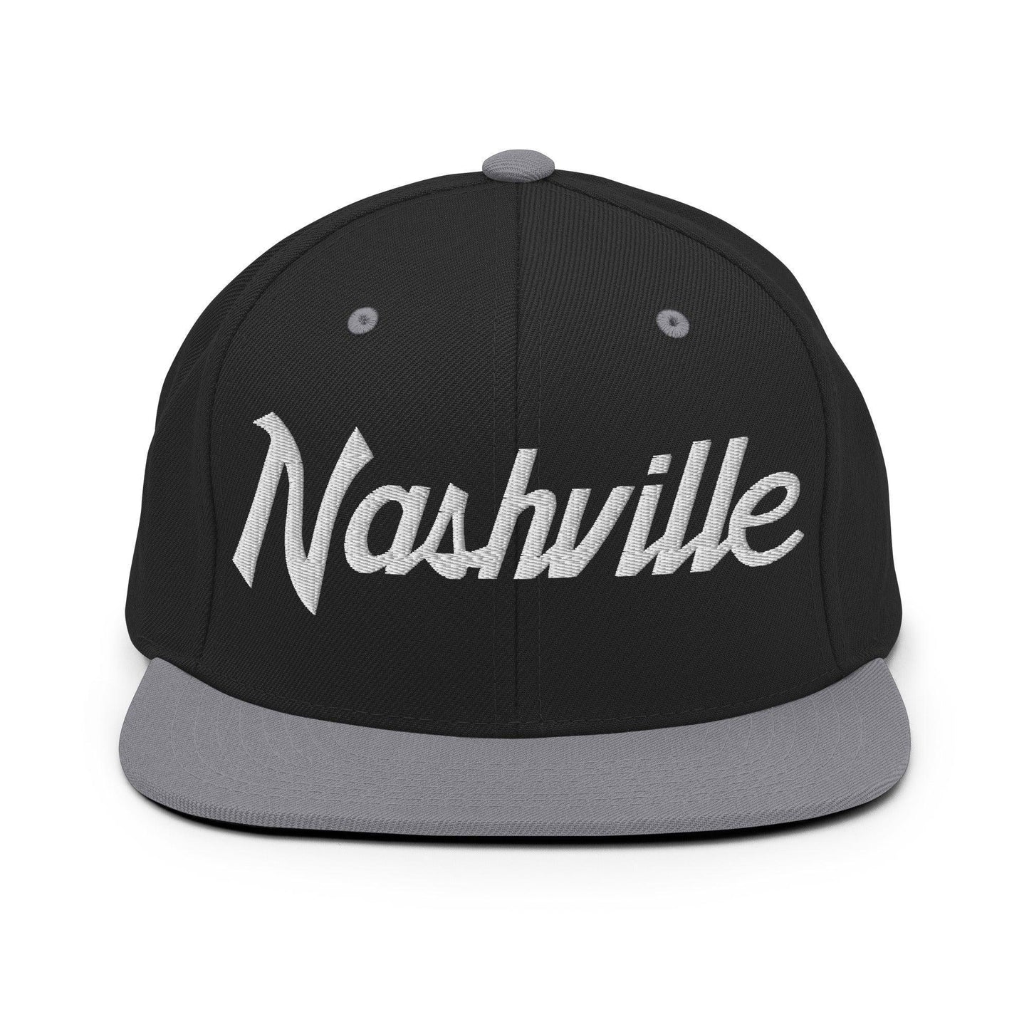 Nashville Script Snapback Hat Black Silver