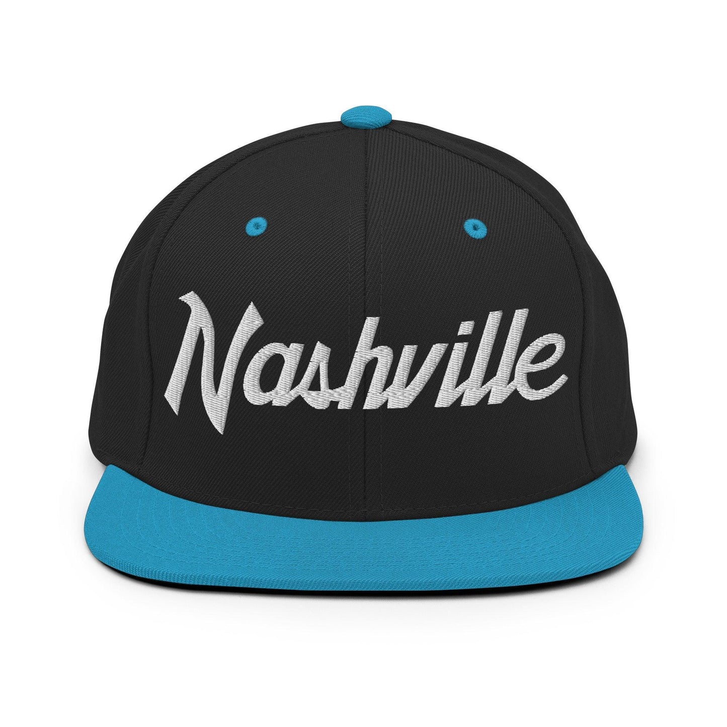 Nashville Script Snapback Hat Black Teal